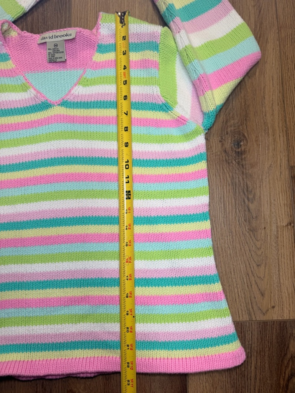 Vintage David Brooks Pastel Striped‎ V-Neck Spring Sweater Preppy 90s M Coastal - Picture 10 of 11